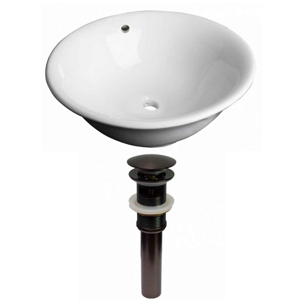 17-in. x 17-in. Round Bathroom Vessel Sink Set White Enamel Glaze