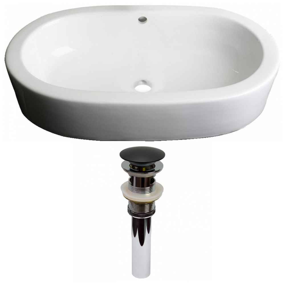 25.25-in. x 14.5-in. Oval Bathroom Vessel Sink Set White Enamel Glaze