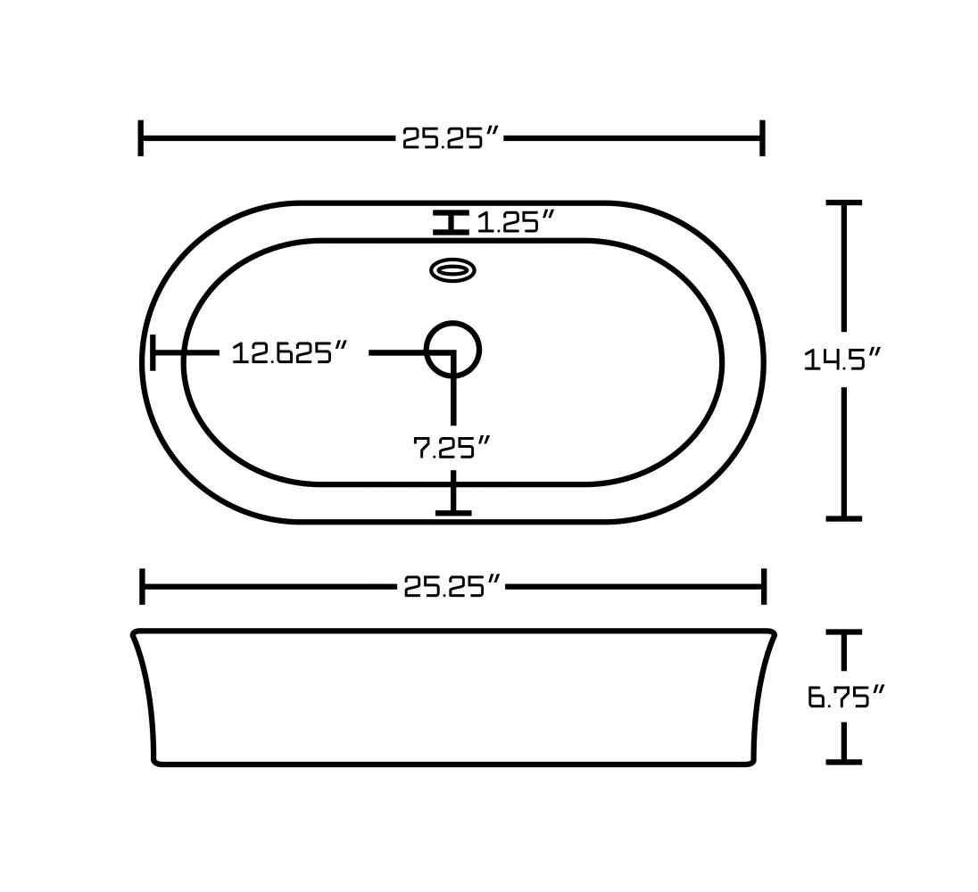 25.25-in. x 14.5-in. Oval Bathroom Vessel Sink Set White Enamel Glaze