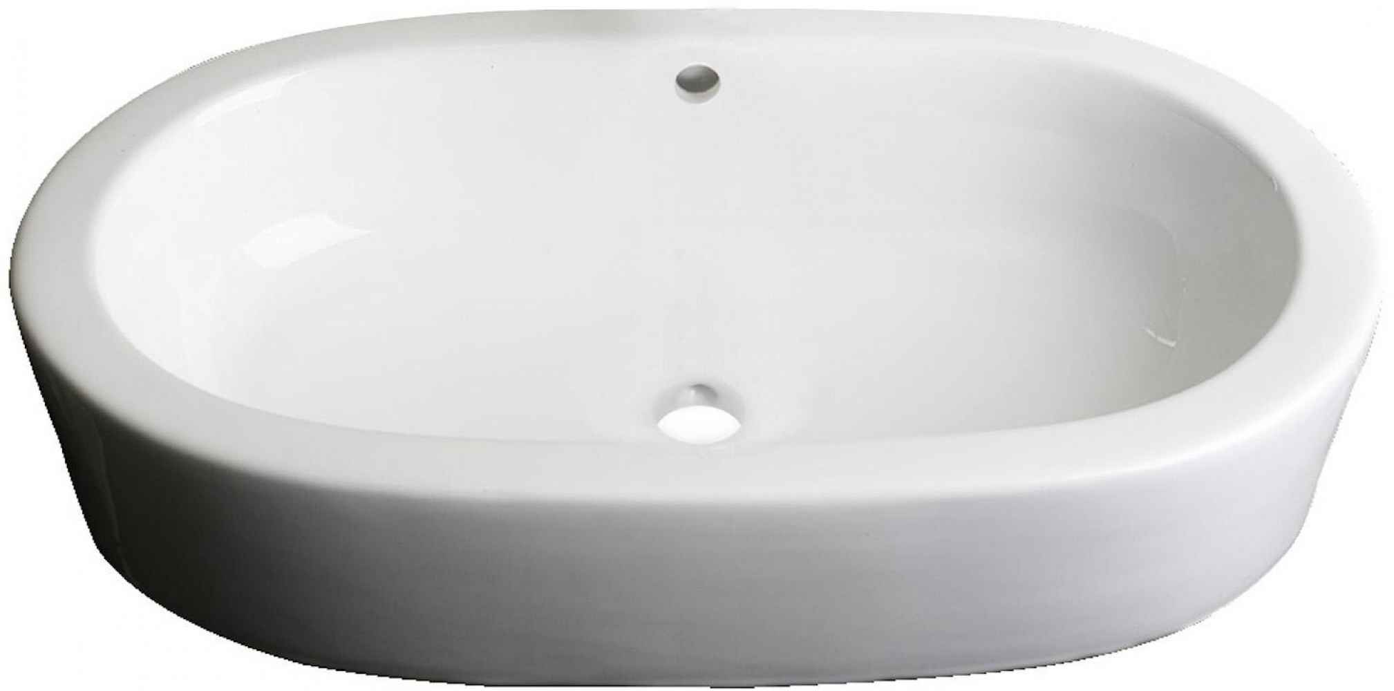 25.25-in. x 14.5-in. Oval Bathroom Vessel Sink Set White Enamel Glaze