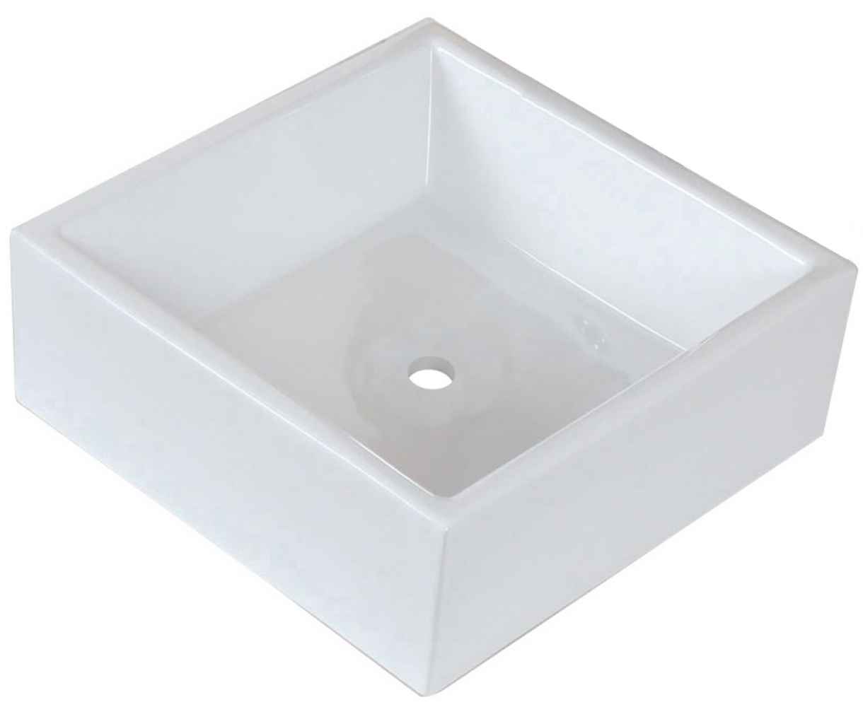 14.75-in. x 14.75-in. Square Bathroom Vessel Sink Set White Enamel Glaze