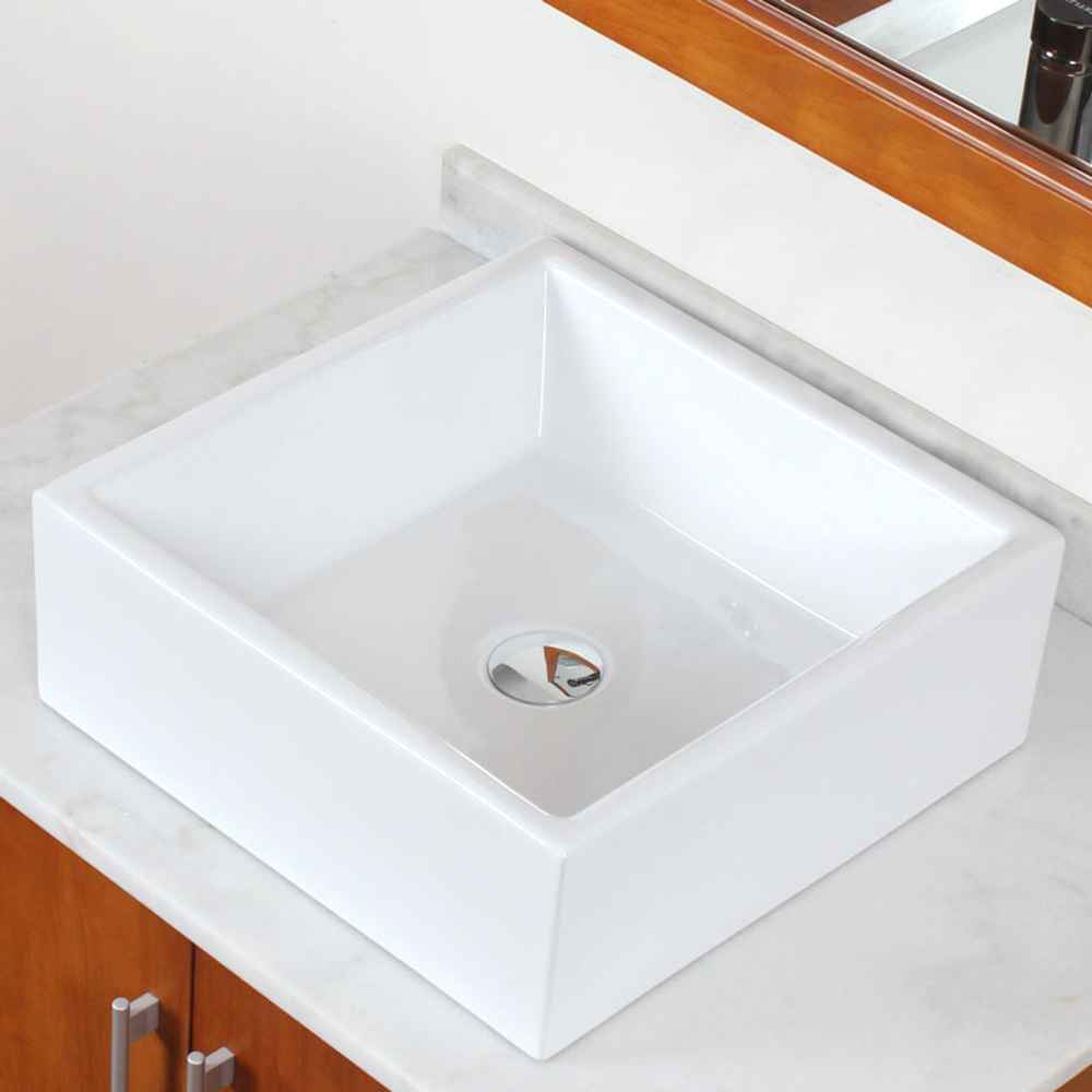 14.75-in. x 14.75-in. Square Bathroom Vessel Sink Set White Enamel Glaze
