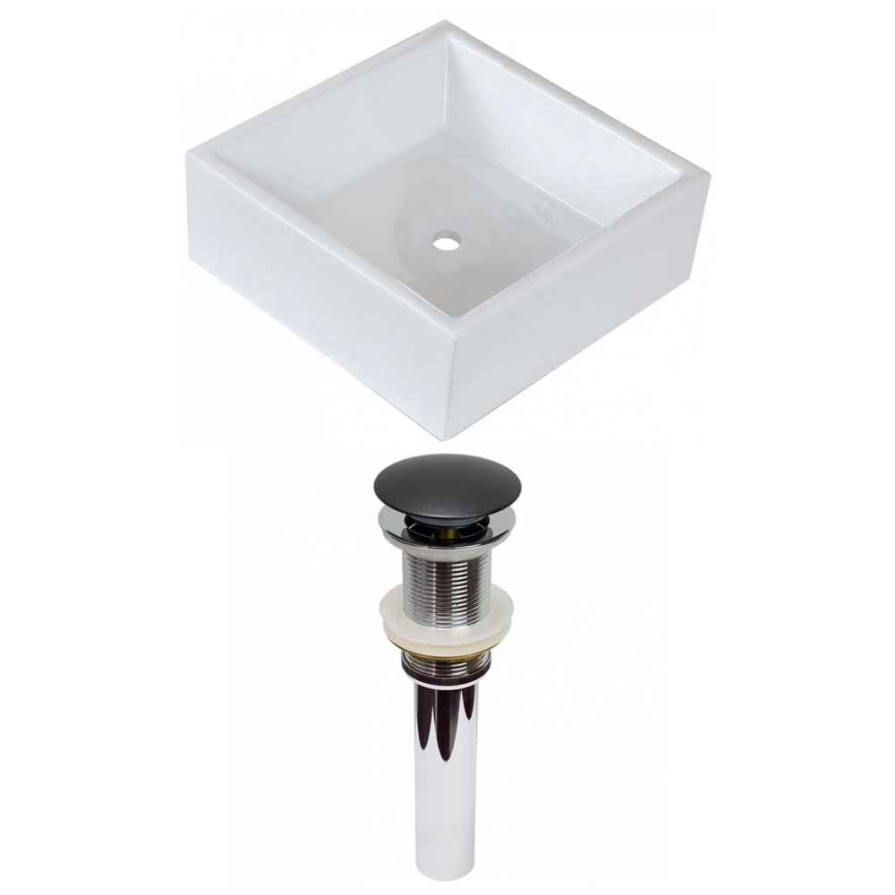 14.75-in. x 14.75-in. Square Bathroom Vessel Sink Set White Enamel Glaze