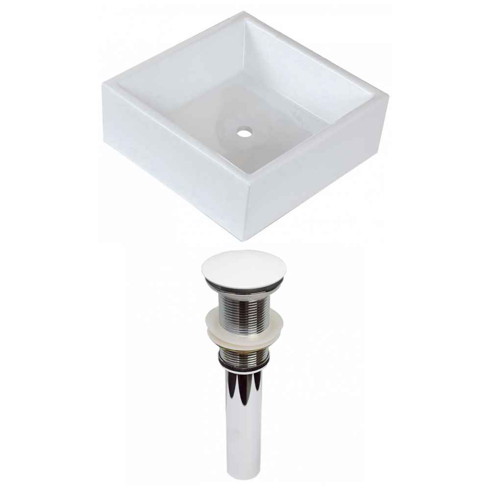 14.75-in. x 14.75-in. Square Bathroom Vessel Sink Set White Enamel Glaze