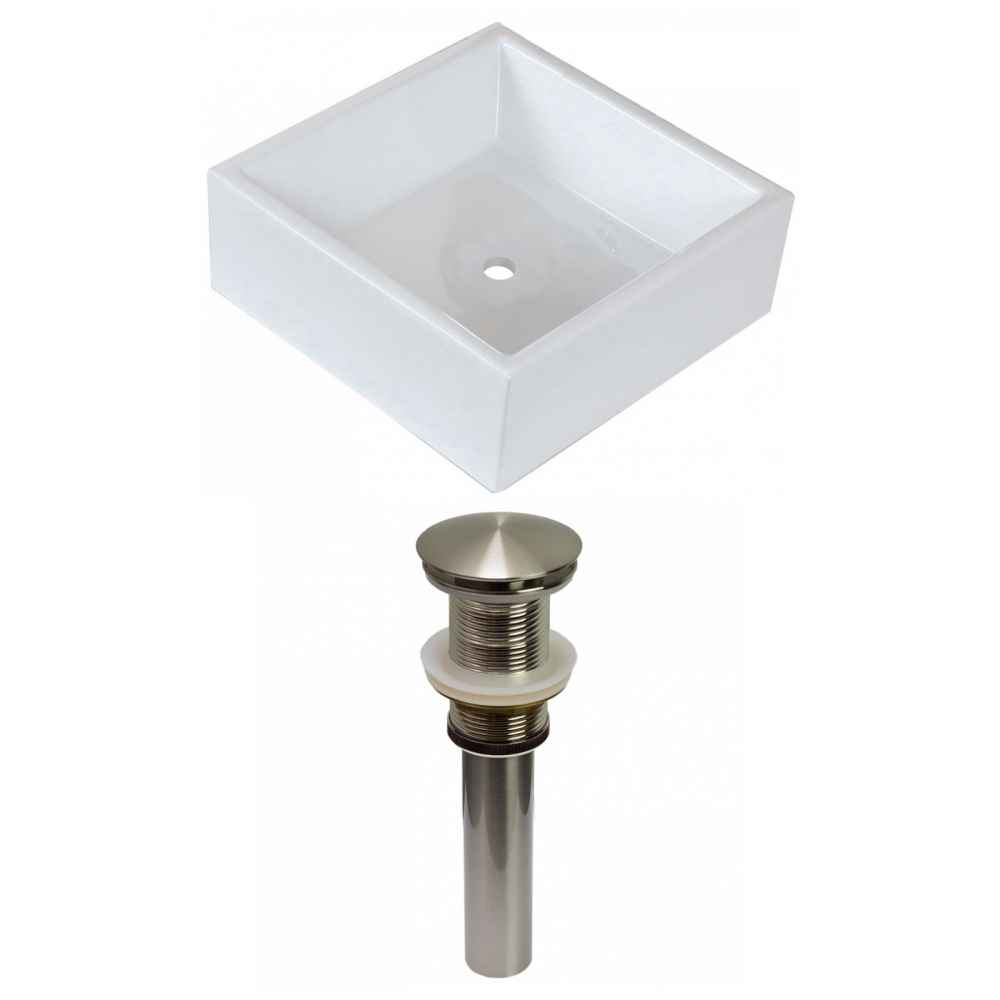 14.75-in. x 14.75-in. Square Bathroom Vessel Sink Set White Enamel Glaze