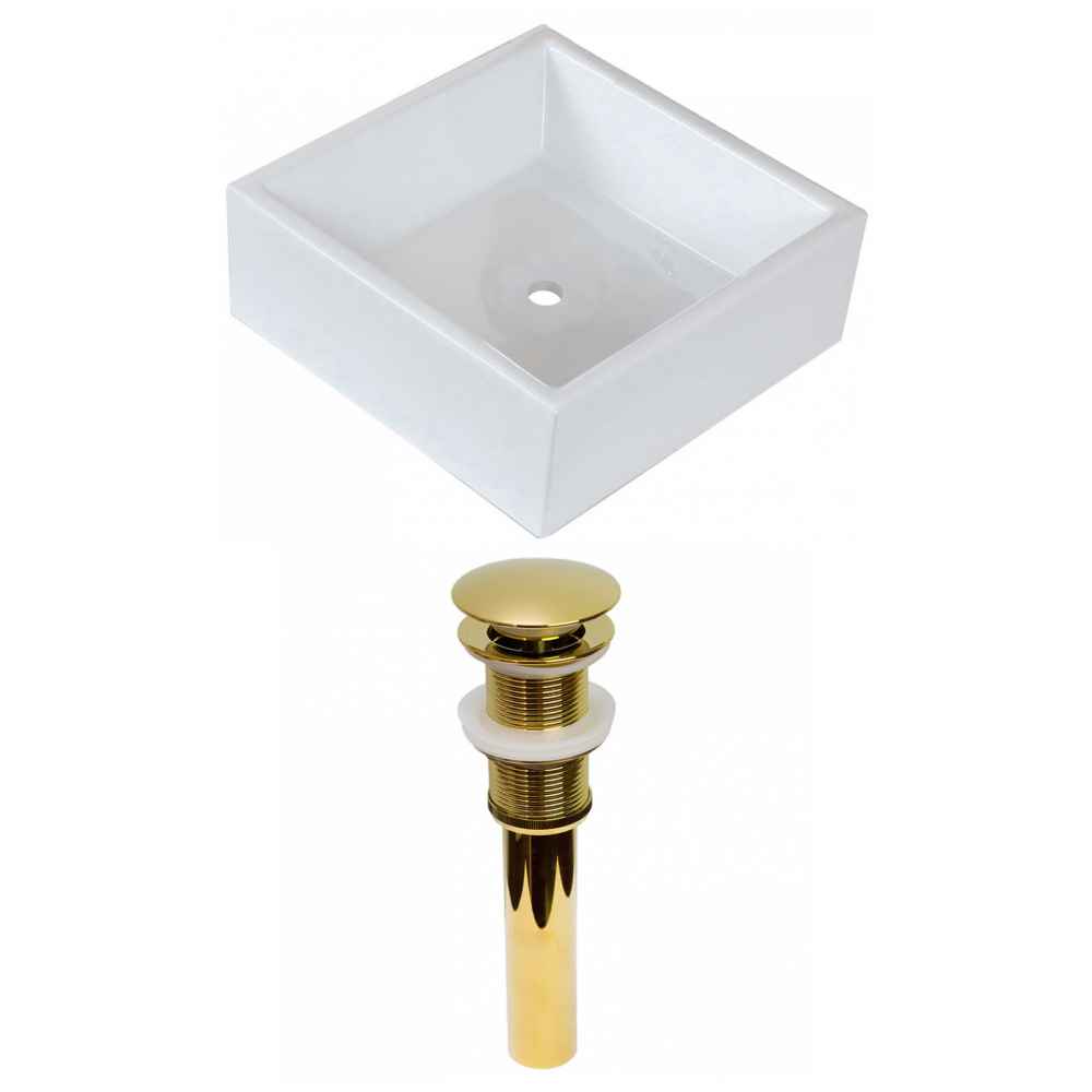 14.75-in. x 14.75-in. Square Bathroom Vessel Sink Set White Enamel Glaze