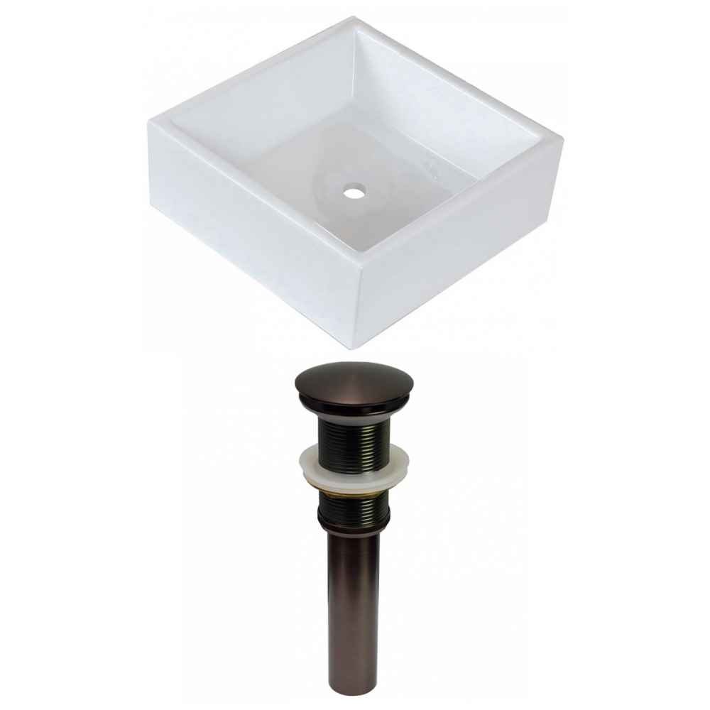 14.75-in. x 14.75-in. Square Bathroom Vessel Sink Set White Enamel Glaze
