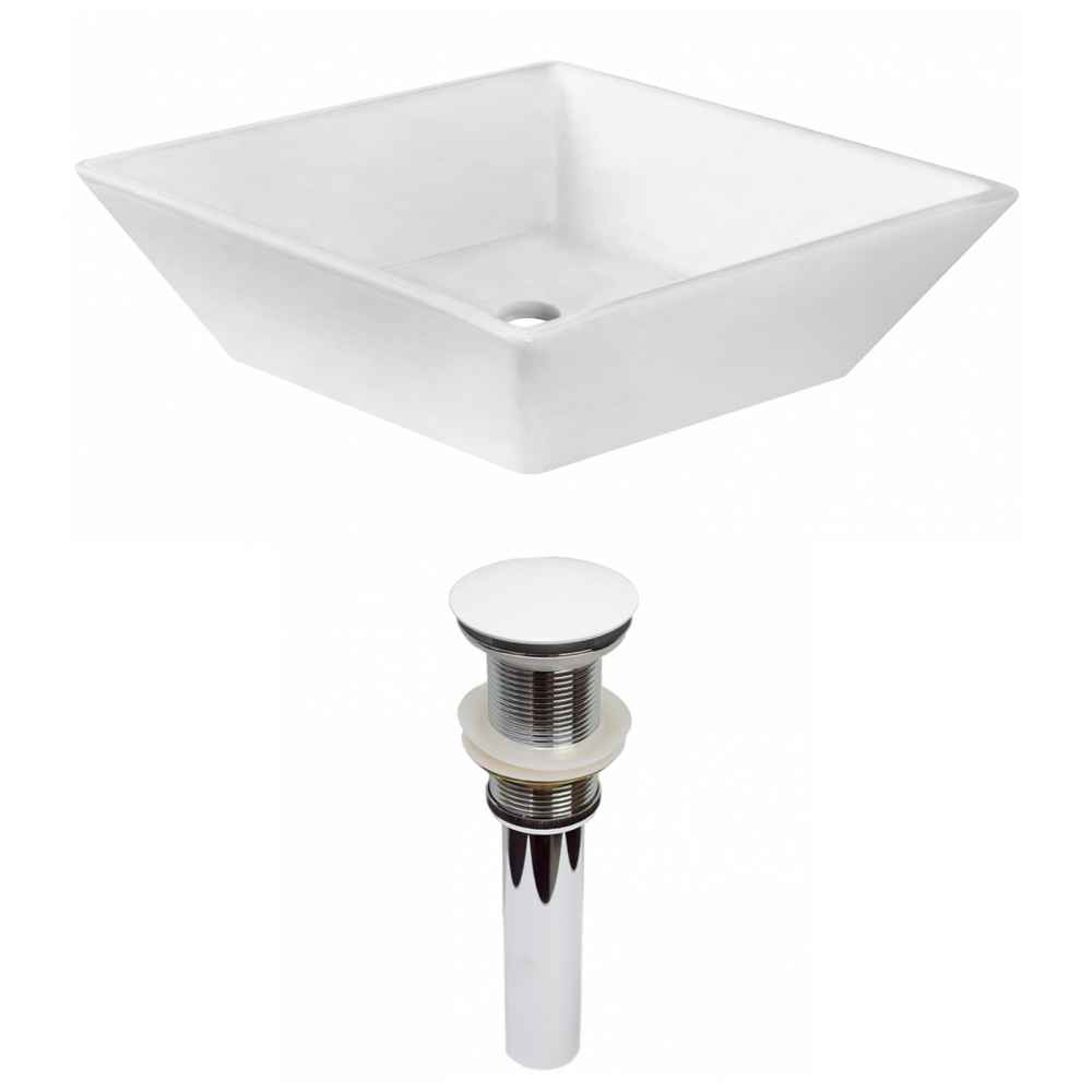 15.75-in. x 15.75-in. Square Bathroom Vessel Sink Set White Enamel Glaze