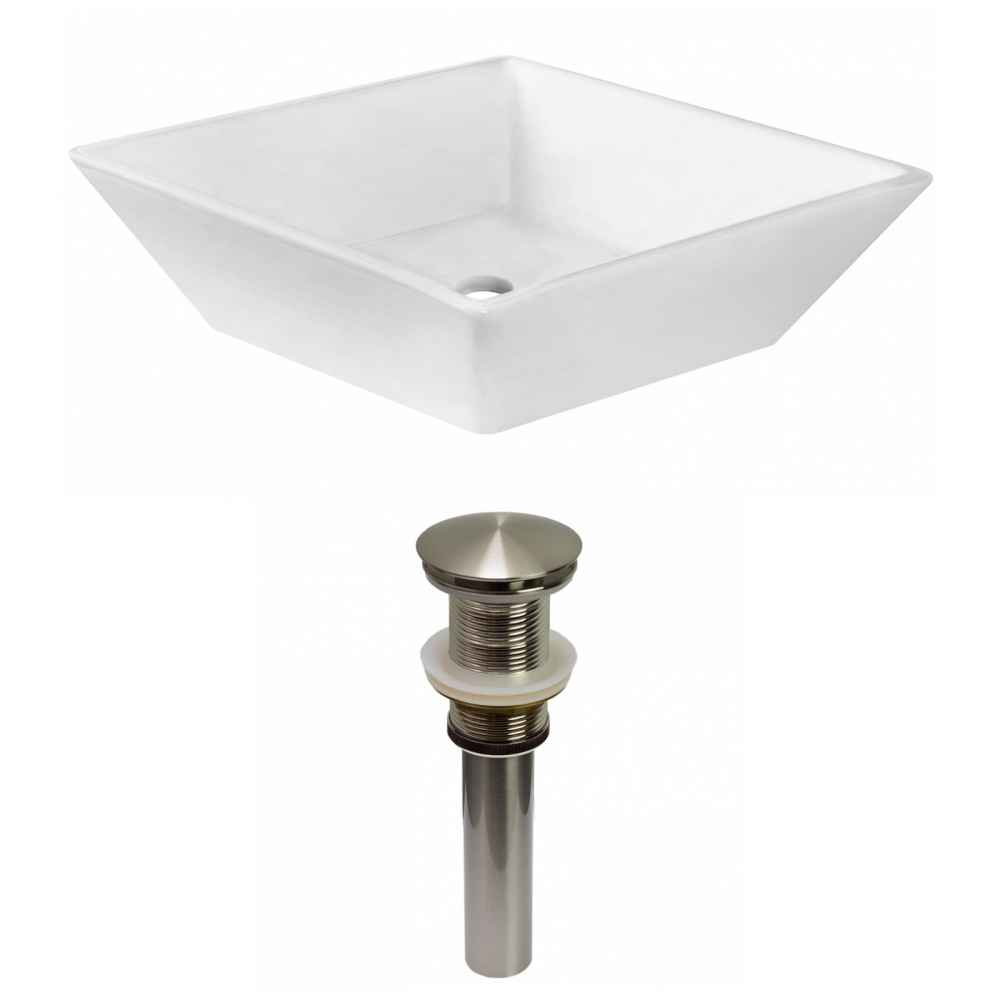 15.75-in. x 15.75-in. Square Bathroom Vessel Sink Set White Enamel Glaze