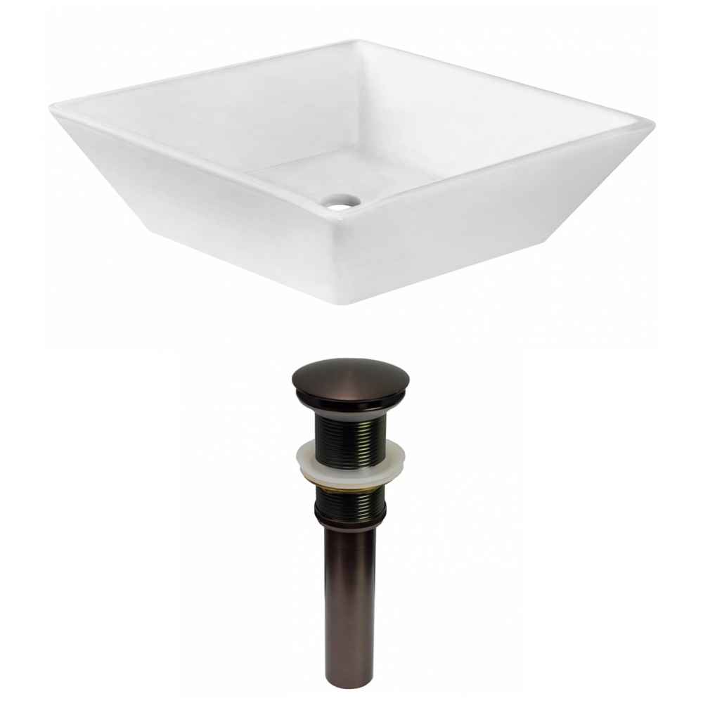 15.75-in. x 15.75-in. Square Bathroom Vessel Sink Set White Enamel Glaze