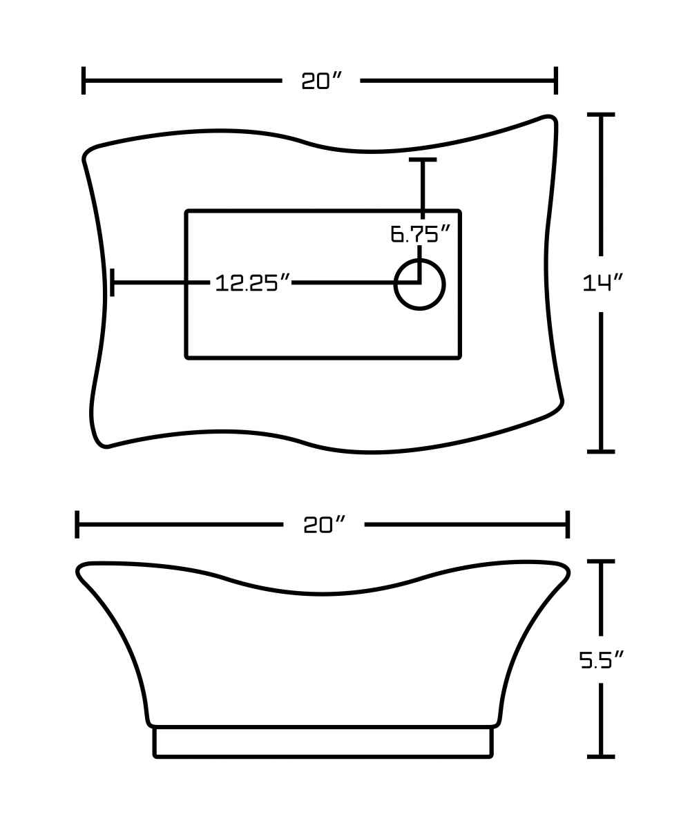 20-in. x 14-in. Unique Bathroom Vessel Sink Set White Enamel Glaze