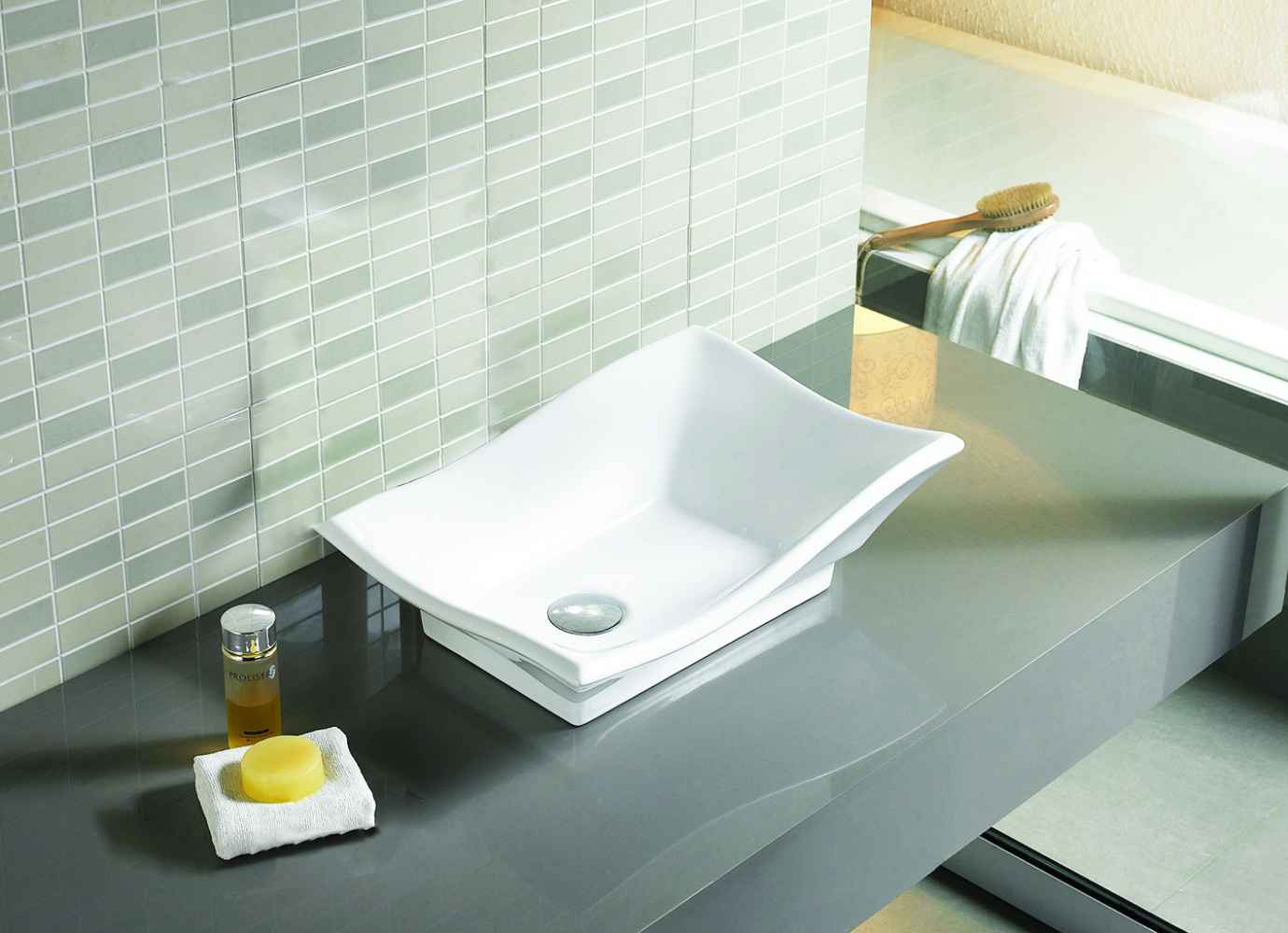 20-in. x 14-in. Unique Bathroom Vessel Sink Set White Enamel Glaze