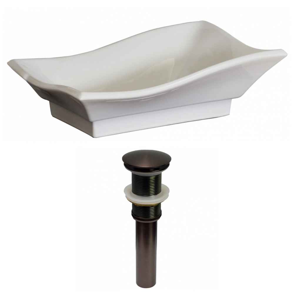 20-in. x 14-in. Unique Bathroom Vessel Sink Set White Enamel Glaze