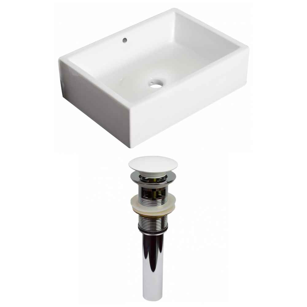 20-in. x 14.25-in. Rectangle Bathroom Vessel Sink Set White Enamel Glaze