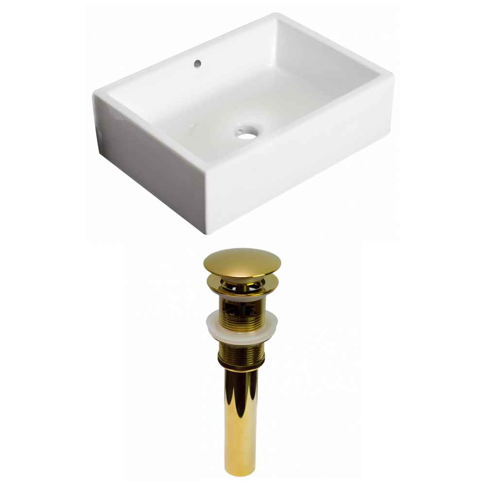 20-in. x 14.25-in. Rectangle Bathroom Vessel Sink Set White Enamel Glaze