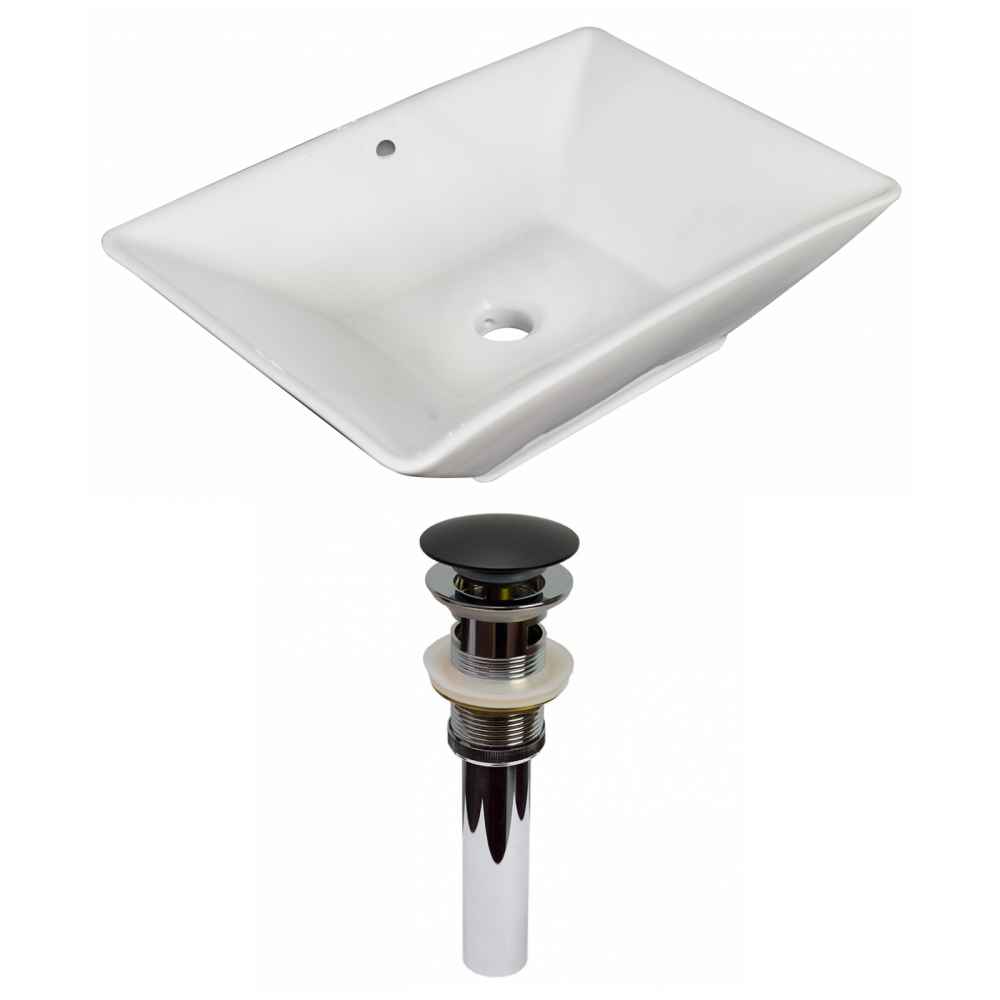 22-in. x 14.75-in. Rectangle Bathroom Vessel Sink Set White Enamel Glaze