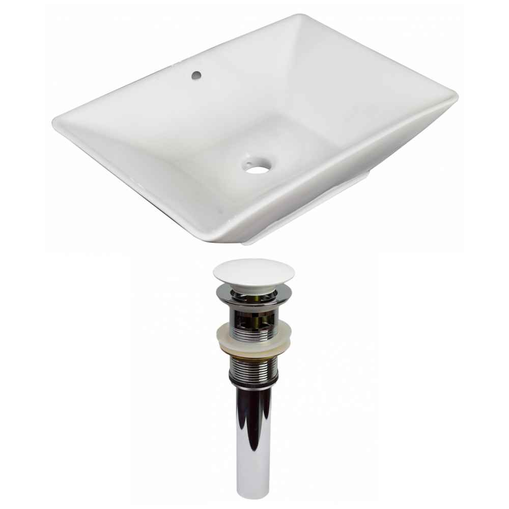 22-in. x 14.75-in. Rectangle Bathroom Vessel Sink Set White Enamel Glaze
