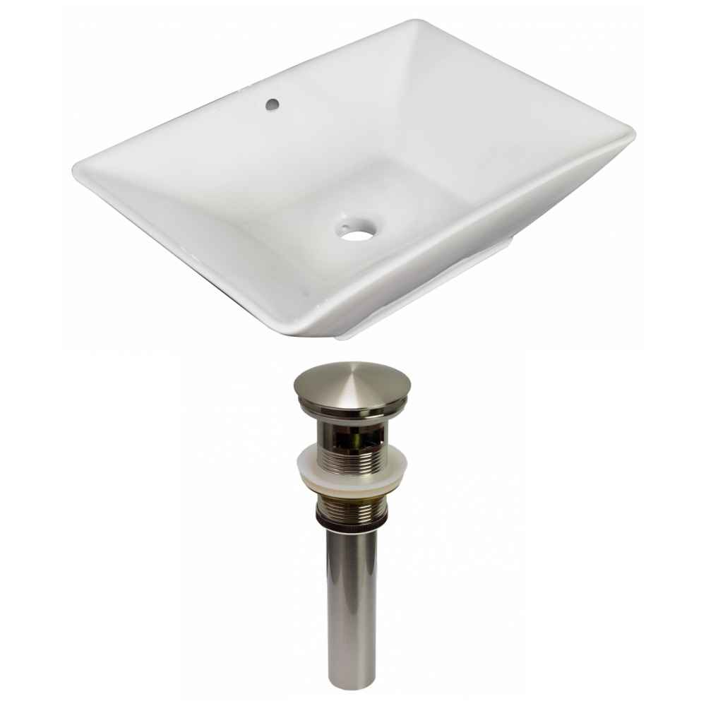22-in. x 14.75-in. Rectangle Bathroom Vessel Sink Set White Enamel Glaze