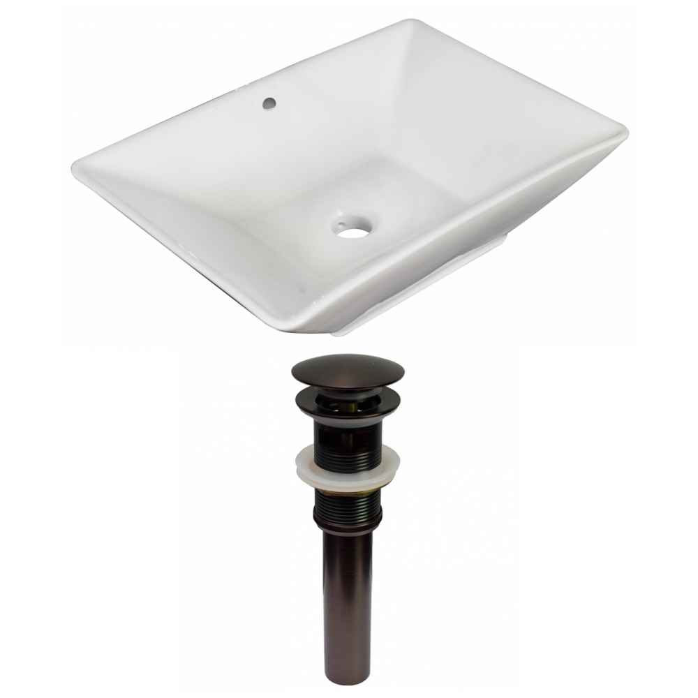22-in. x 14.75-in. Rectangle Bathroom Vessel Sink Set White Enamel Glaze