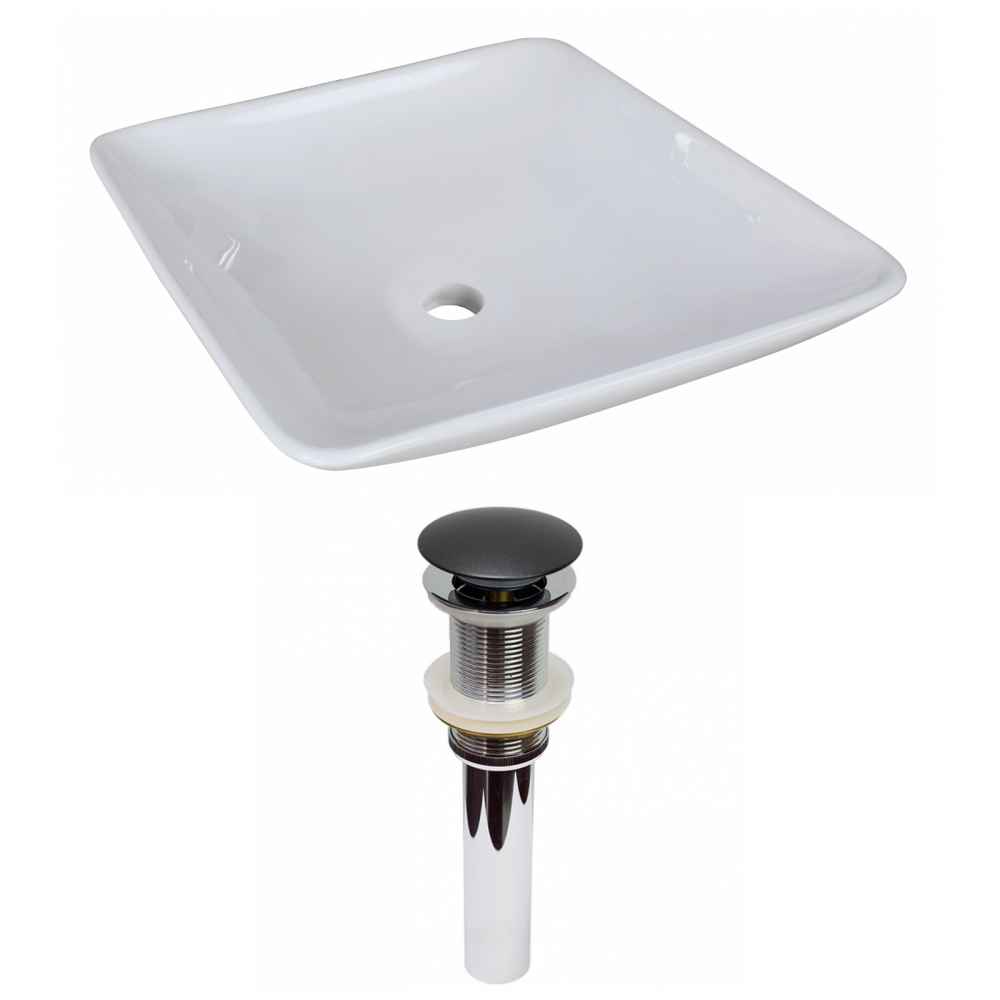 16.5-in. x 16.5-in. Square Bathroom Vessel Sink Set White Enamel Glaze