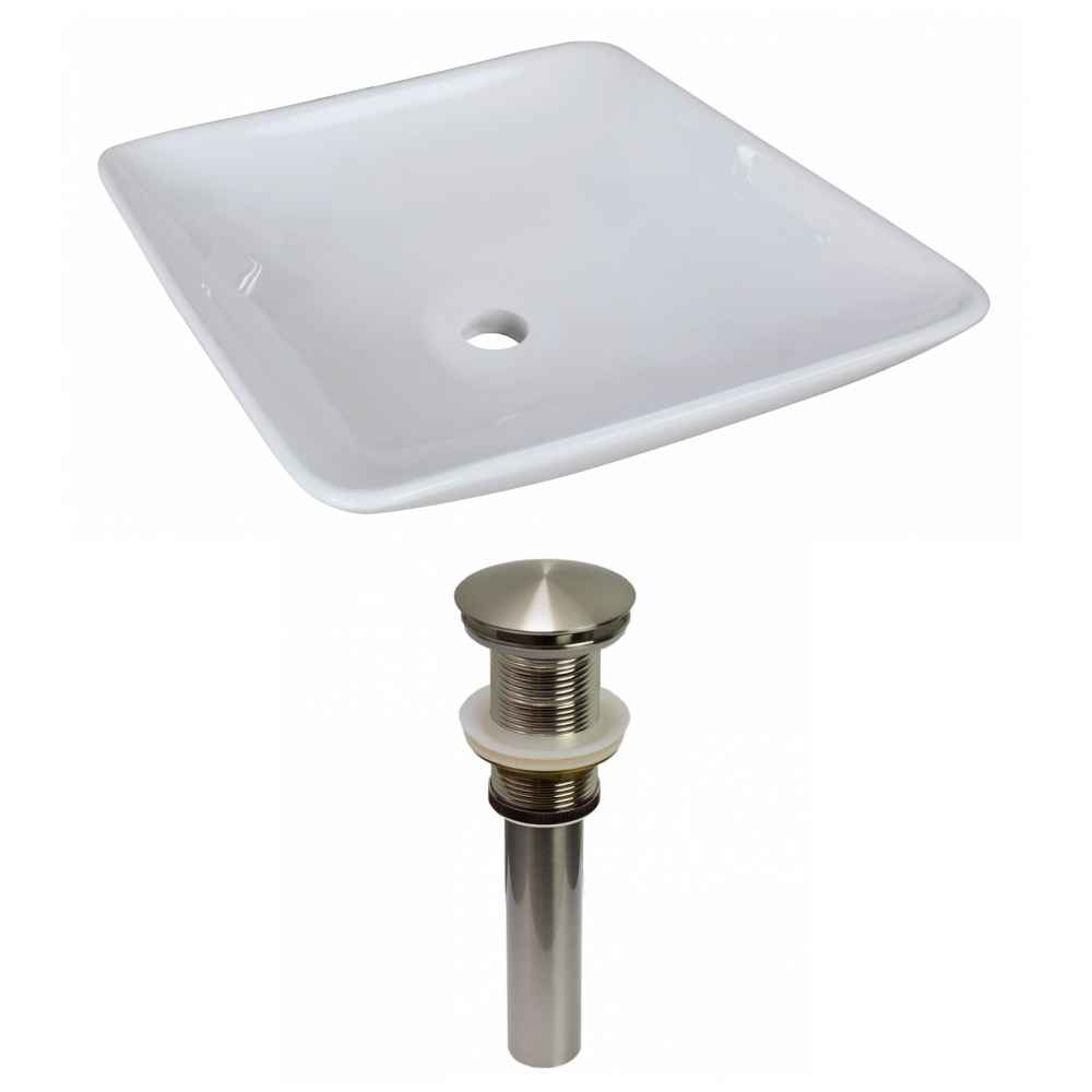 16.5-in. x 16.5-in. Square Bathroom Vessel Sink Set White Enamel Glaze