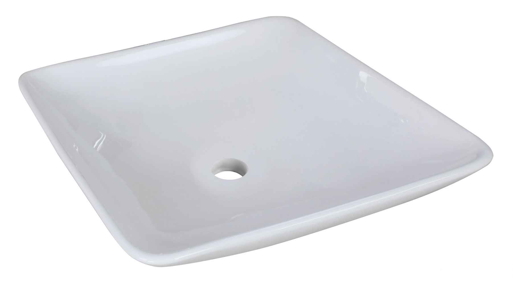 16.5-in. x 16.5-in. Square Bathroom Vessel Sink Set White Enamel Glaze