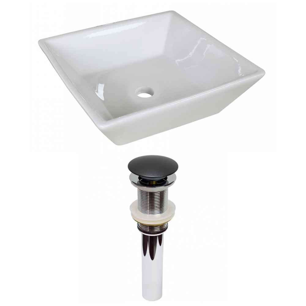 15.75-in. x 15.75-in. Square Bathroom Vessel Sink Set White Enamel Glaze
