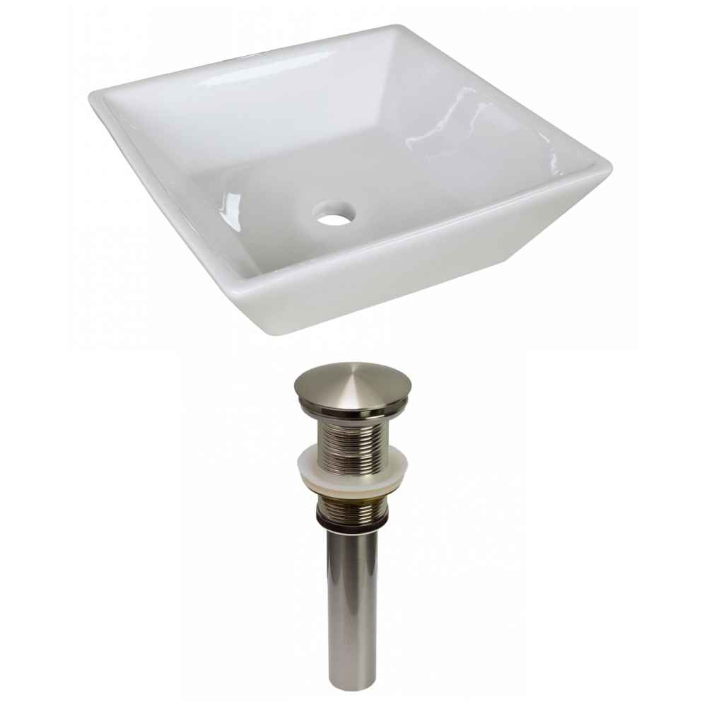 15.75-in. x 15.75-in. Square Bathroom Vessel Sink Set White Enamel Glaze