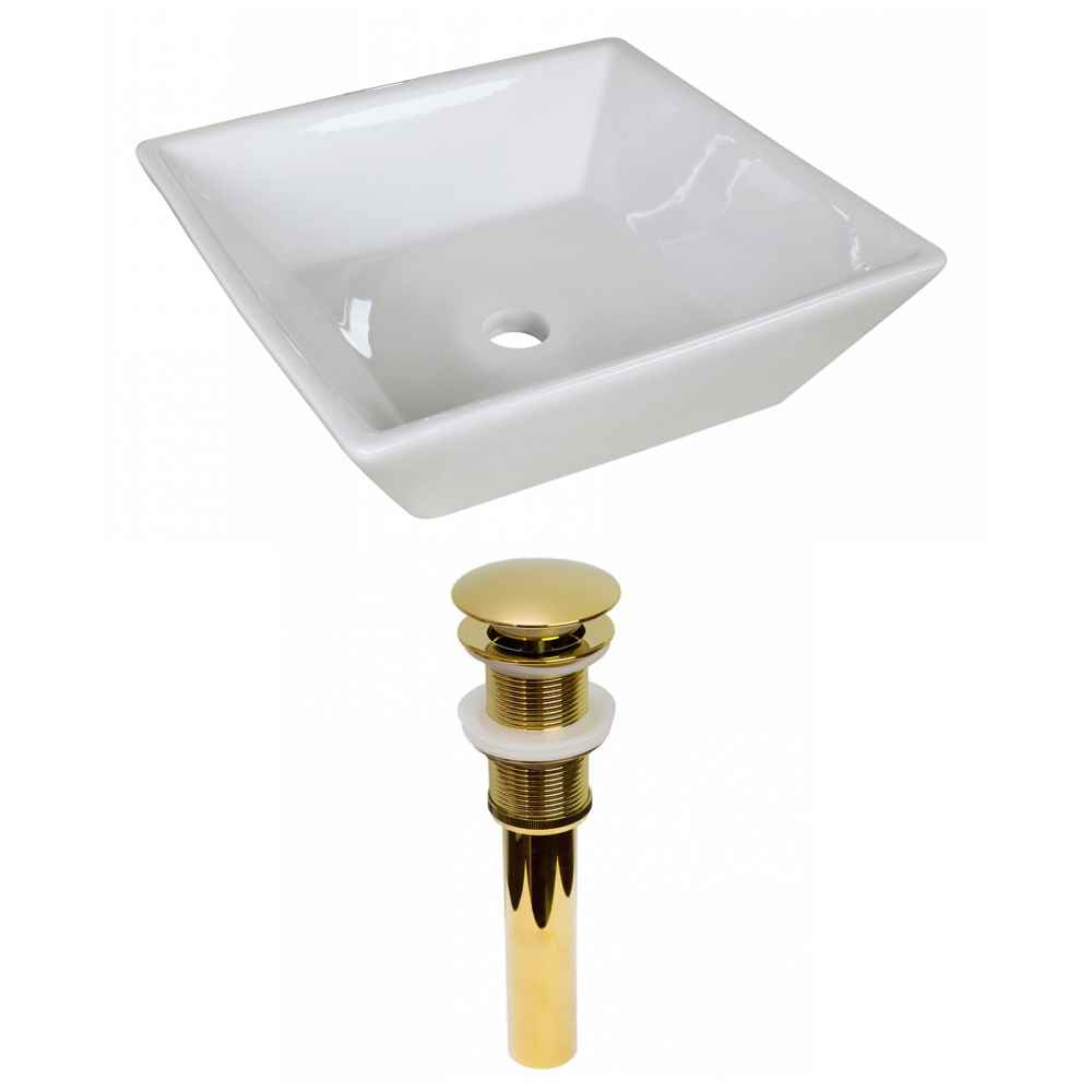 15.75-in. x 15.75-in. Square Bathroom Vessel Sink Set White Enamel Glaze