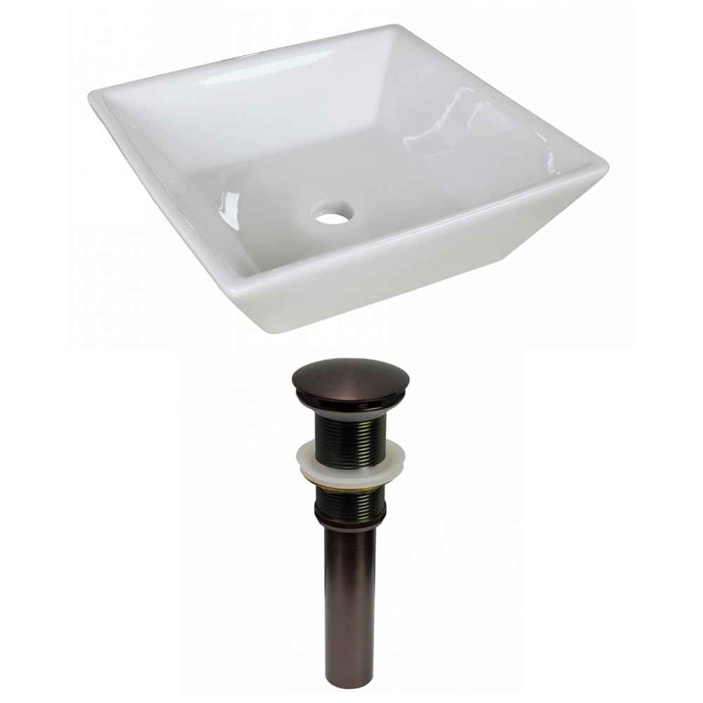 15.75-in. x 15.75-in. Square Bathroom Vessel Sink Set White Enamel Glaze
