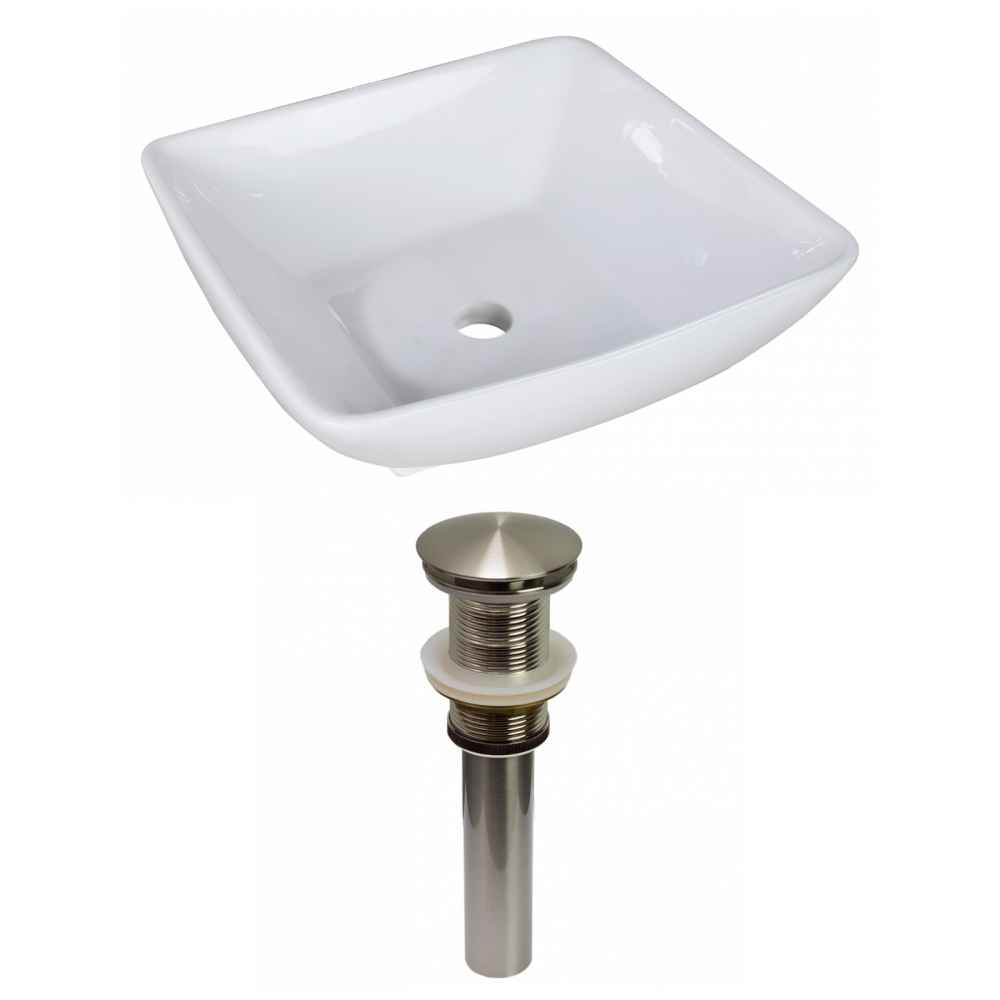 16.5-in. x 16.5-in. Square Bathroom Vessel Sink Set White Enamel Glaze