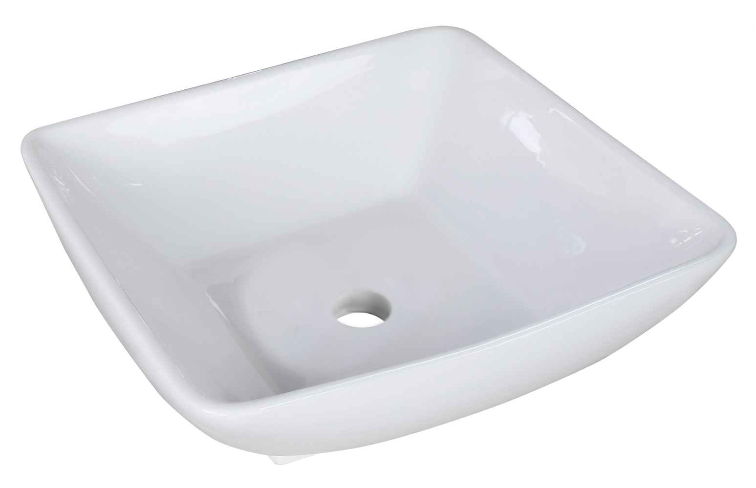 16.5-in. x 16.5-in. Square Bathroom Vessel Sink Set White Enamel Glaze