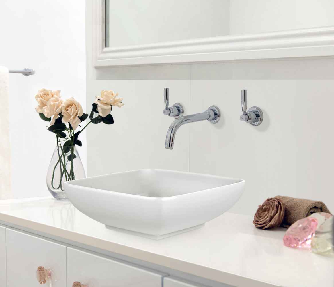 16.5-in. x 16.5-in. Square Bathroom Vessel Sink Set White Enamel Glaze