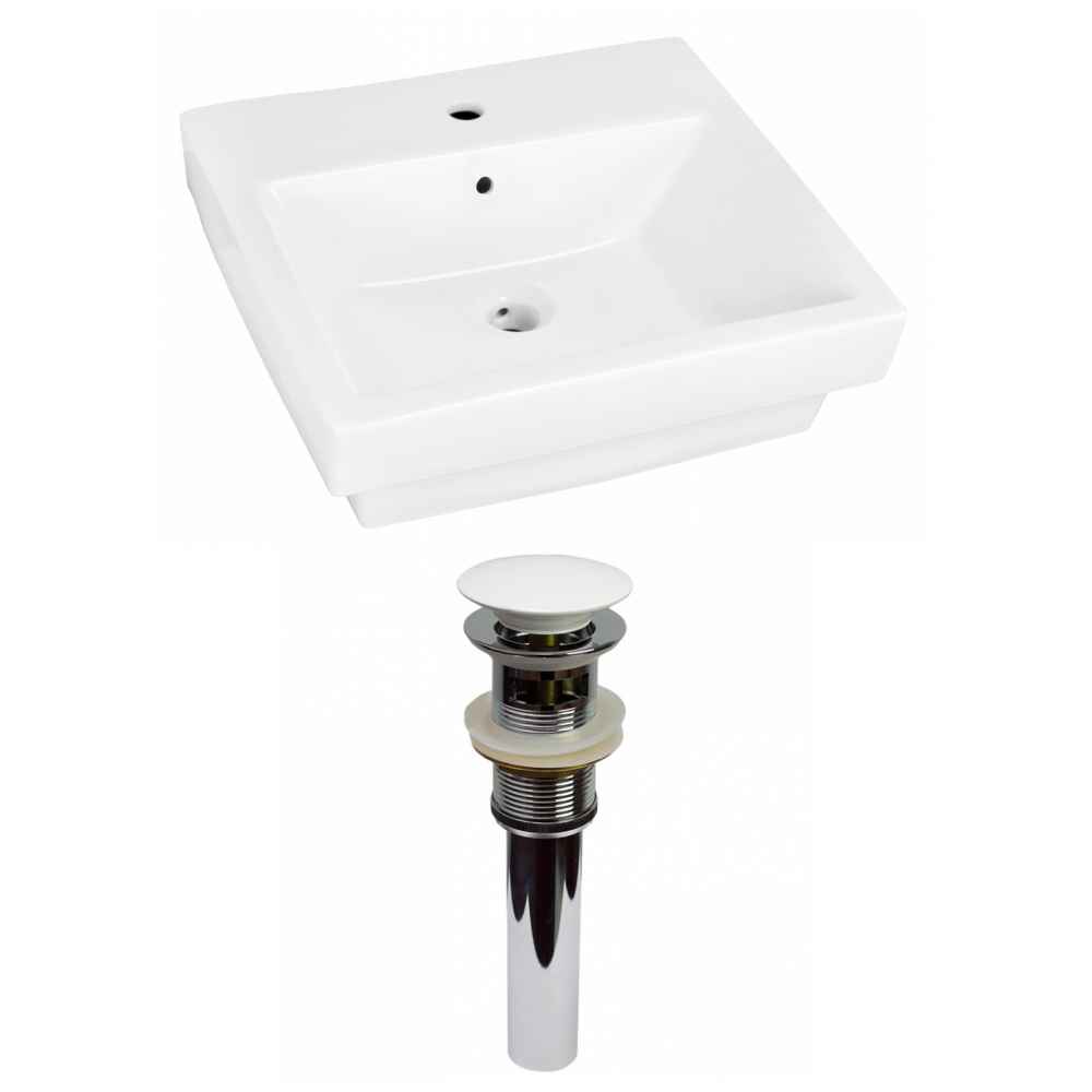 20.5-in. x 18.5-in. Rectangle Bathroom Vessel Sink Set White Enamel Glaze