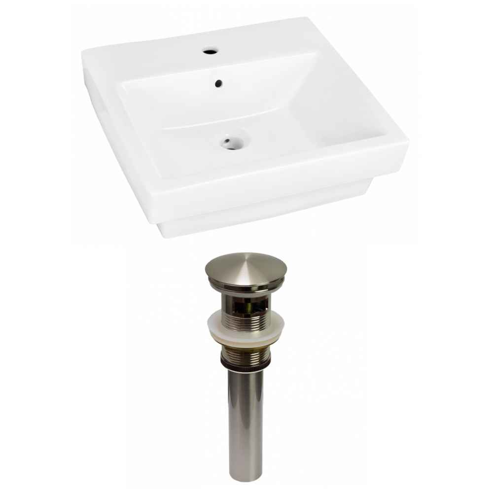 20.5-in. x 18.5-in. Rectangle Bathroom Vessel Sink Set White Enamel Glaze