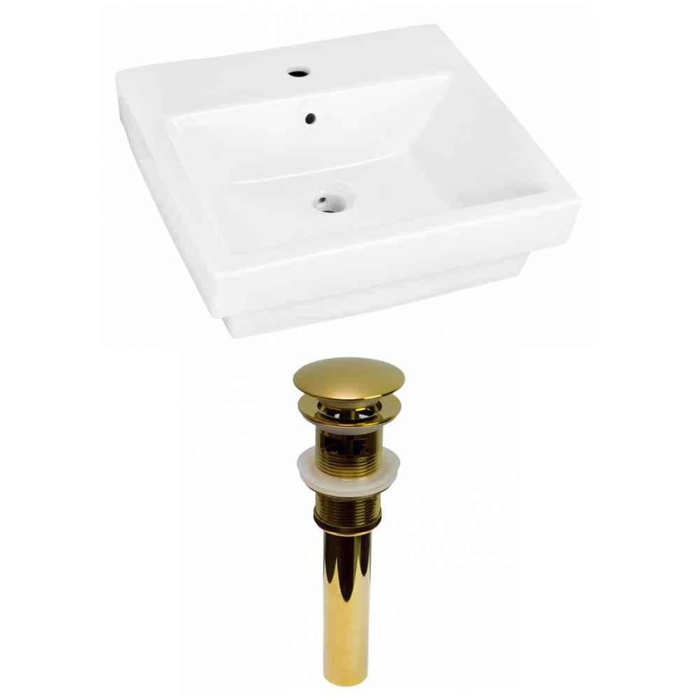 20.5-in. x 18.5-in. Rectangle Bathroom Vessel Sink Set White Enamel Glaze