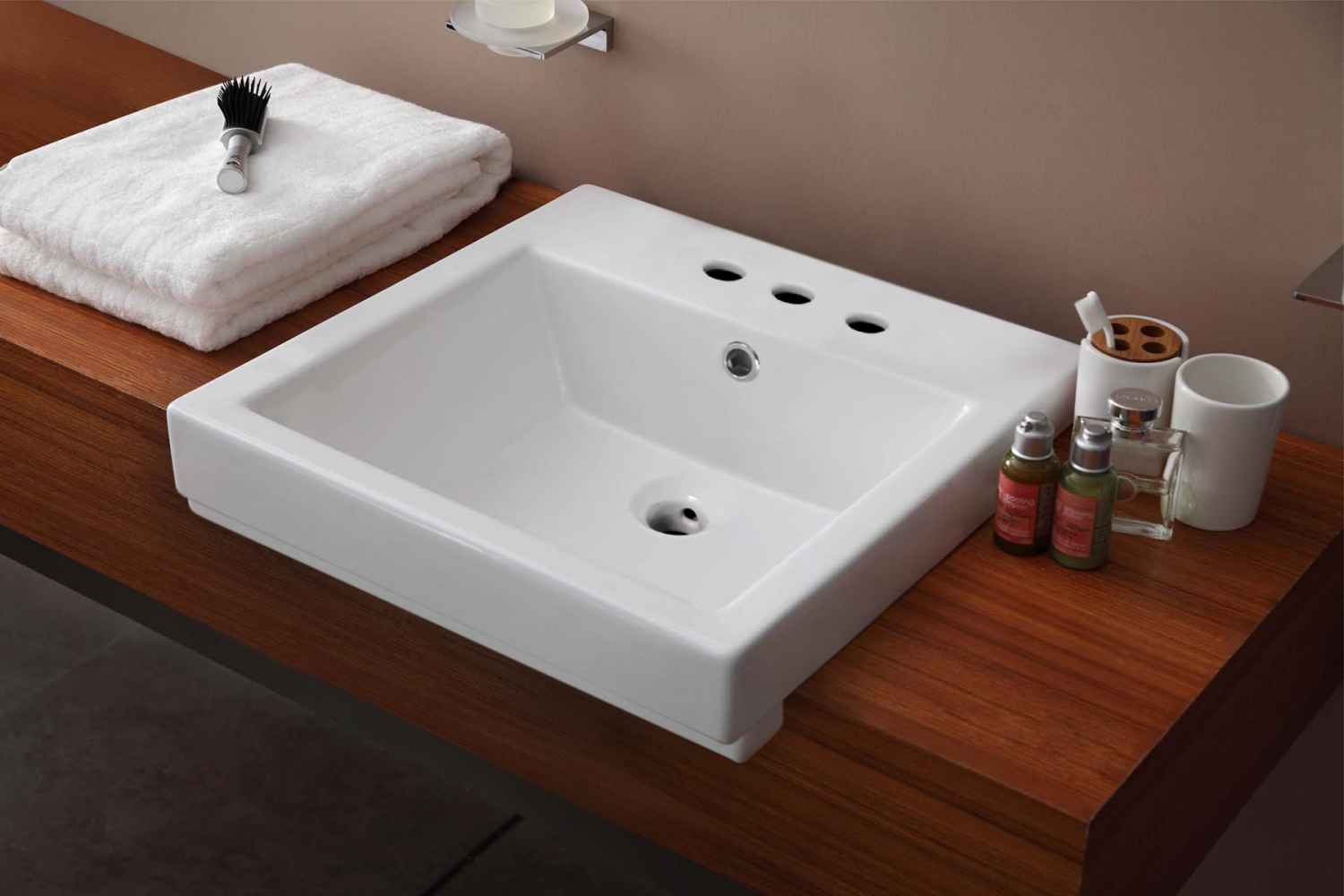 20.5-in. x 18.5-in. Rectangle Bathroom Vessel Sink Set White Enamel Glaze