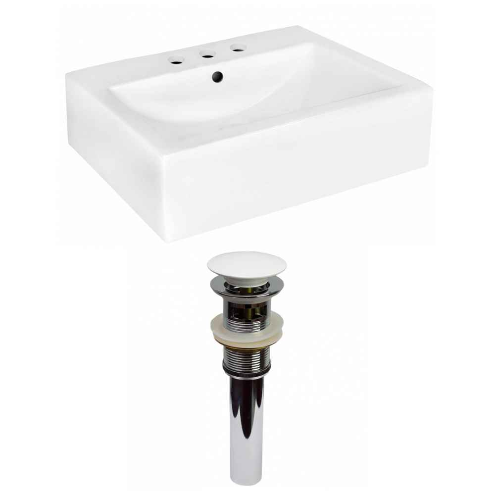 20.25-in. x 16.25-in. Rectangle Bathroom Vessel Sink Set White Enamel Glaze