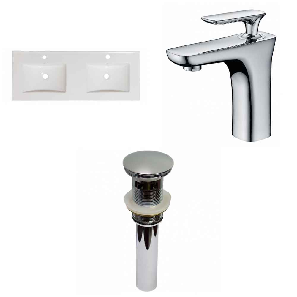 48-in. W 1 Hole Ceramic Top Set In White Color - Overflow Drain Incl.