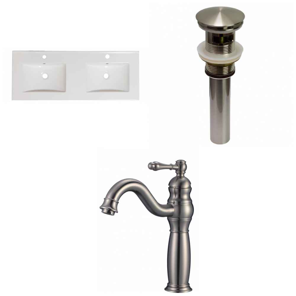 48-in. W 1 Hole Ceramic Top Set In White Color - Overflow Drain Incl.