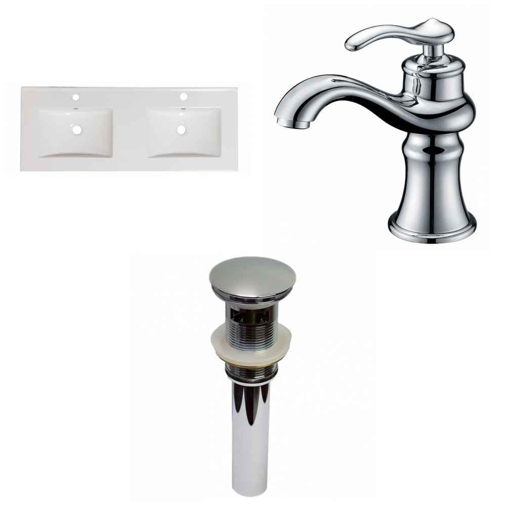 59-in. W 1 Hole Ceramic Top Set In White Color - Overflow Drain Incl.
