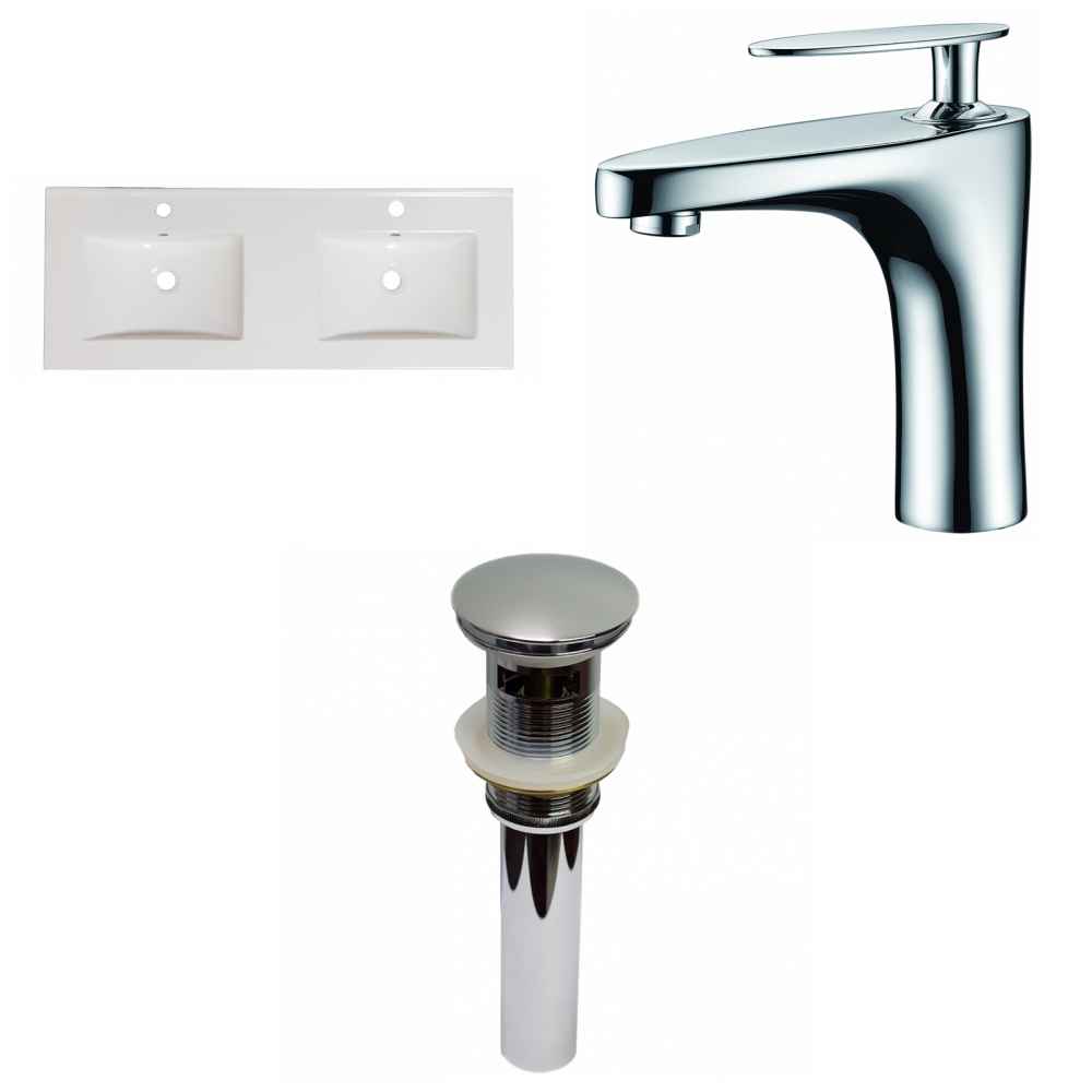 59-in. W 1 Hole Ceramic Top Set In White Color - Overflow Drain Incl.