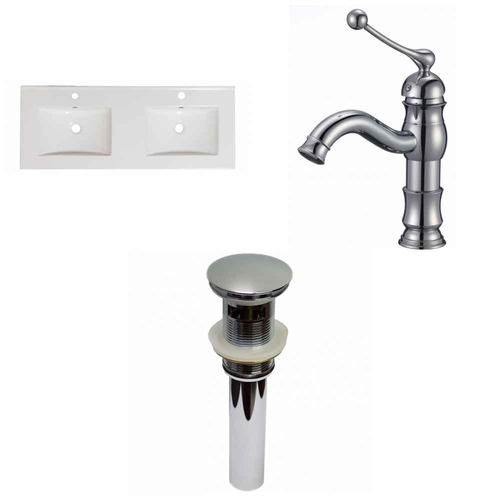 59-in. W 1 Hole Ceramic Top Set In White Color - Overflow Drain Incl.