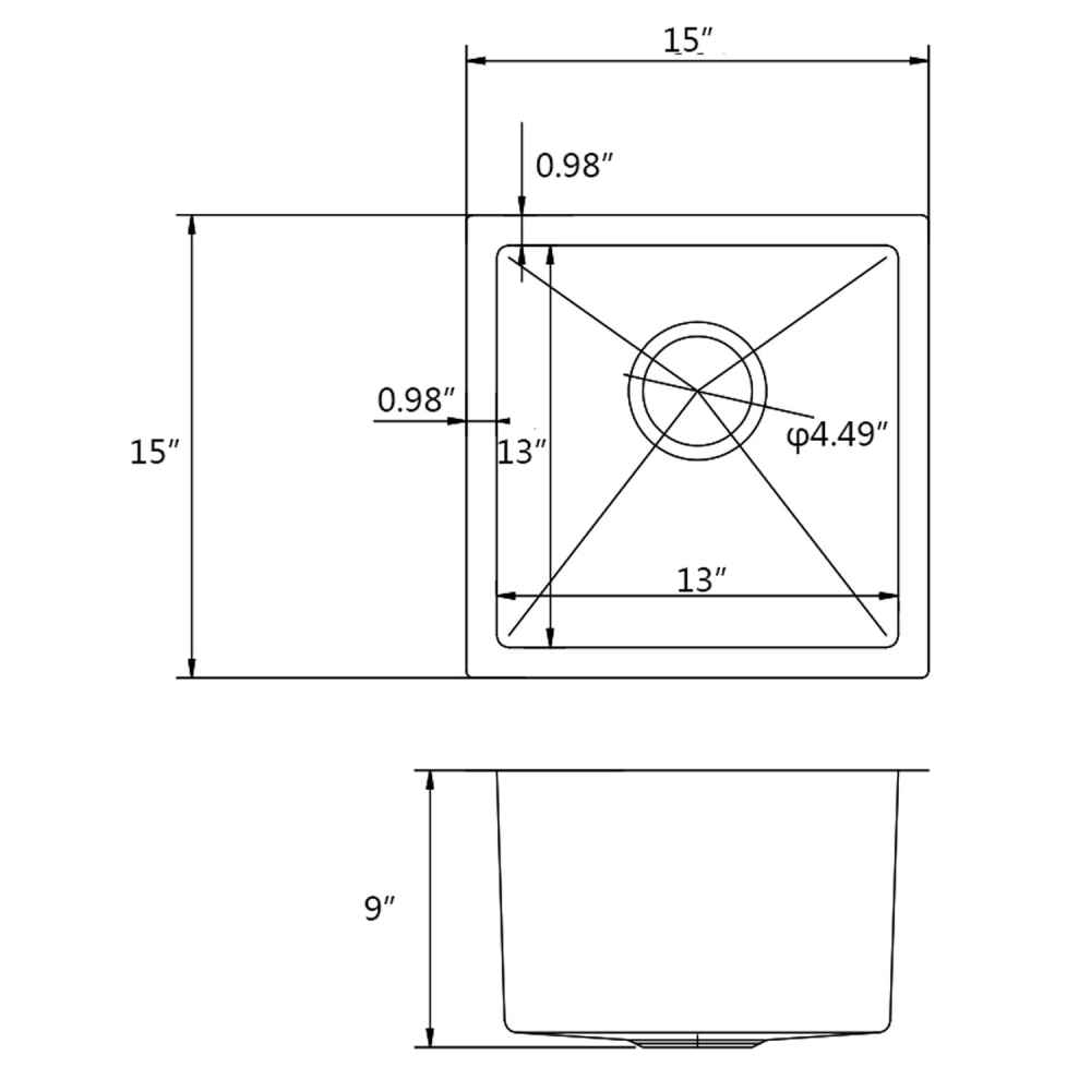 15-in. W CUPC Approved Stainless Steel Kitchen Sink With 1 Bowl And 18 Gauge