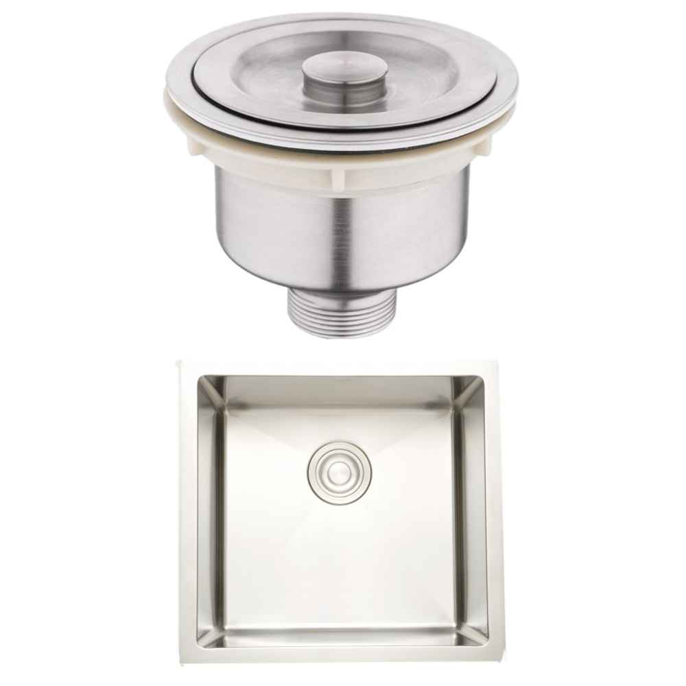 15-in. W Undermount Brushed Nickel Kitchen Sink Set For Wall Mount Drilling - Strainer Included