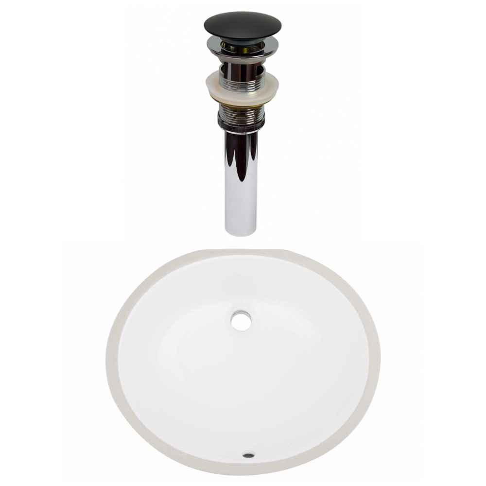 19.25-in. W CUPC Oval Bathroom Undermount Sink Set In White - Black Hardware - Overflow Drain Incl.