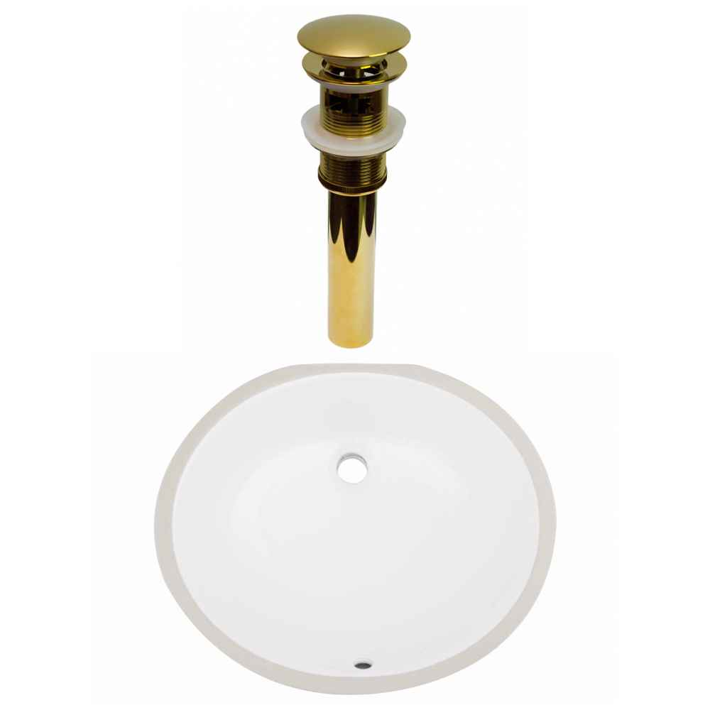 19.25-in. W CUPC Oval Bathroom Undermount Sink Set In White - Gold Hardware - Overflow Drain Incl.