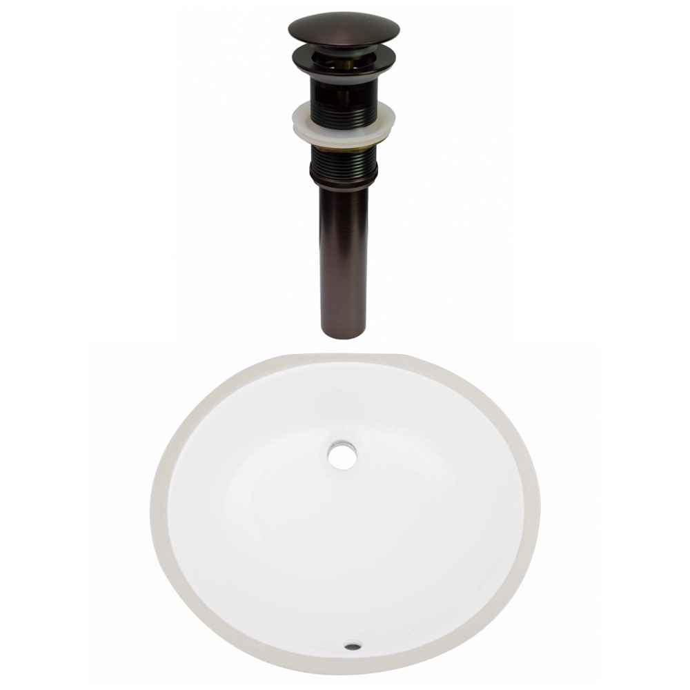19.25-in. W CUPC Oval Bathroom Undermount Sink Set In White - Oil Rubbed Bronze Hardware - Overflow Drain Incl.