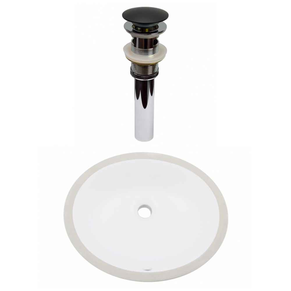 16.5-in. W CUPC Oval Bathroom Undermount Sink Set In White - Black Hardware - Overflow Drain Incl.