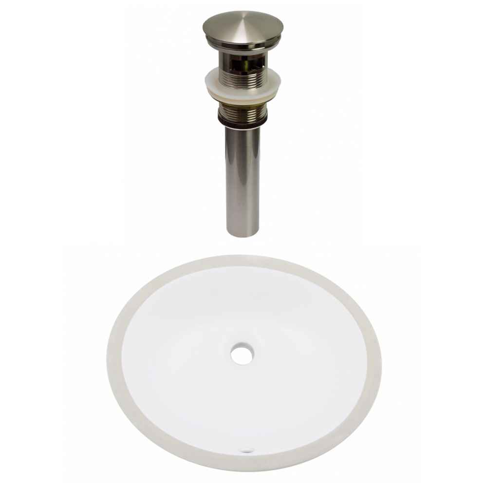 16.5-in. W CUPC Oval Bathroom Undermount Sink Set In White - Brushed Nickel Hardware - Overflow Drain Incl.